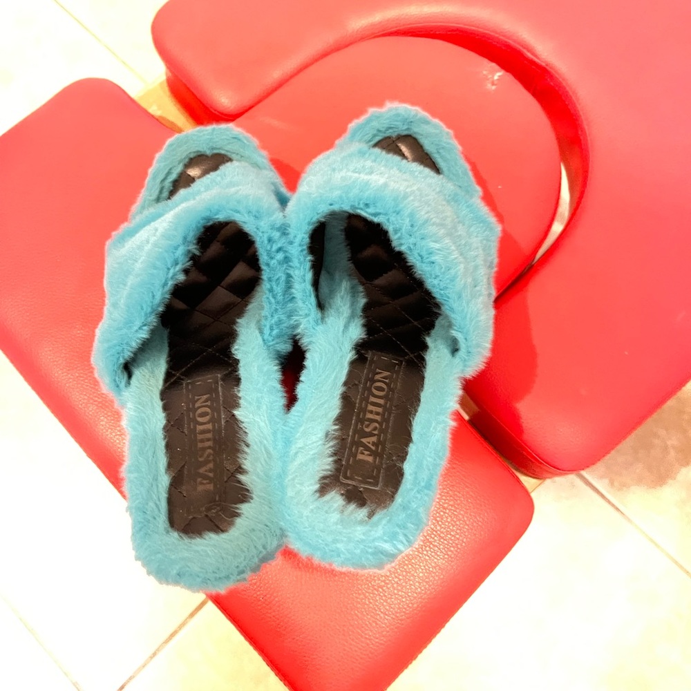 puffy blue platform wedge